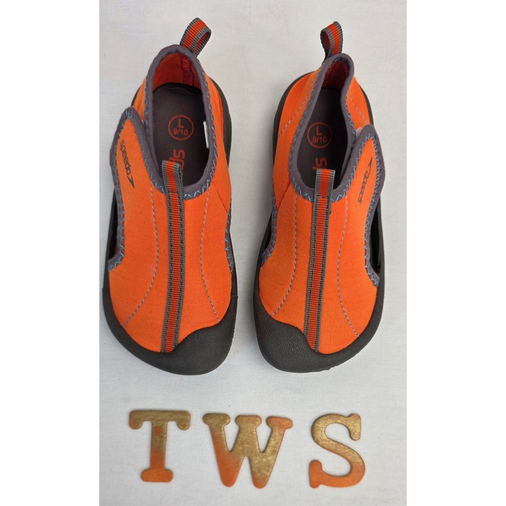 Speedo Kids Orange Grey Water Shoes Swim Pool Beach Shoes Size L 9/10
